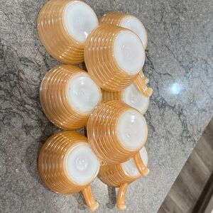 Fire King Peach Lustre Beehive Bowls with handle S/8 Vintage 1950’s